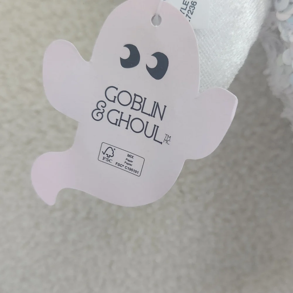 Goblin & Ghoul Sequin Ghost Pillow with Bow and Lollipop Weighted Bottom